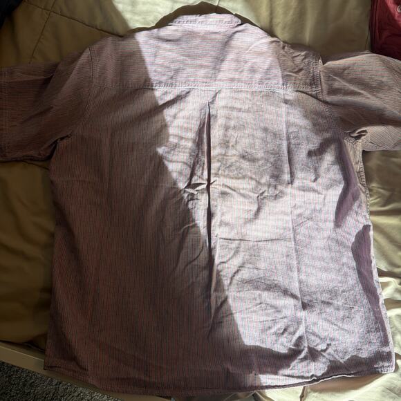 Vintage 90s Patagonia Organic Cotton Go To Shirt Red & Blue Stripe LARGE - Picture 12 of 16